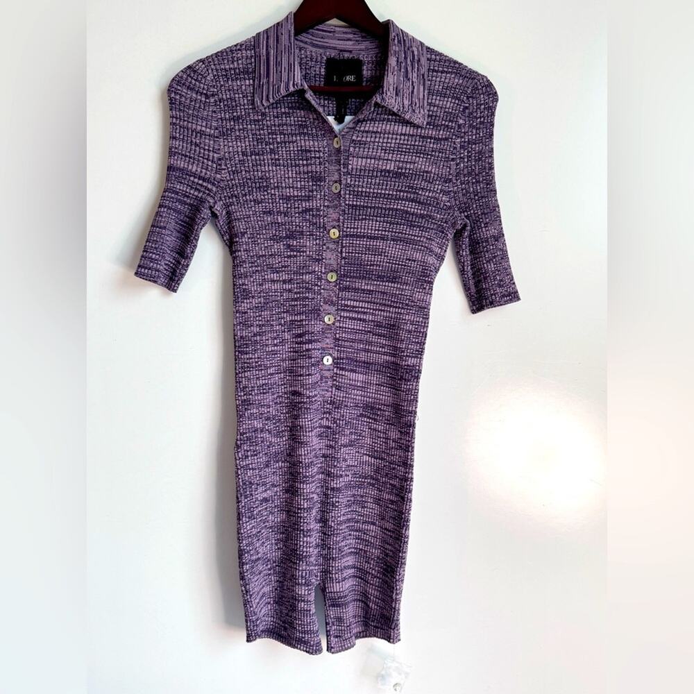 NEW Bandier Le ORE Rimini Collared Playsuit Sea Fog Nightshade Small Knit Marled